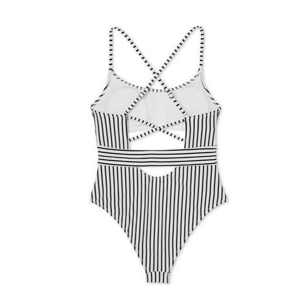 NWT Black and White Striped Shade & Shore High Cut One Piece Swimsuit S - Picture 4 of 7